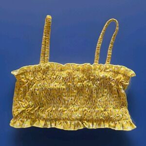 Solid‎ and STriped Smocked Yellow Daisy Floral Ruffle Swim Top Size 10yrs Girls